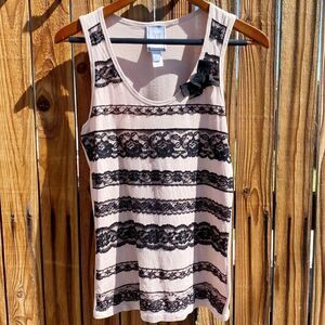 NMG Jeans Lace Tank Top Light Pink and Black Size Small